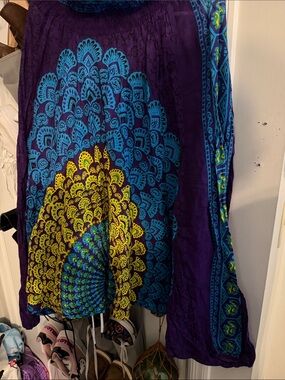 Purple Maxi Skirt with Blue and Yellow Mosaic Print